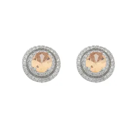November Birthstone Sterling Silver Topaz Cubic Zirconia Halo Earrings