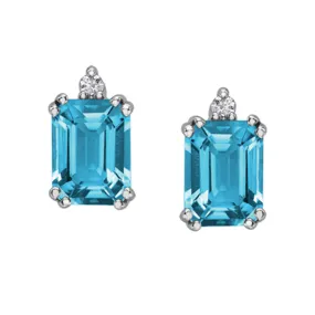 Octagon Blue Topaz & Diamond Stud Earrings