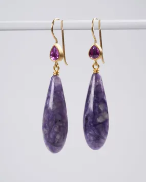 ofk apple and ear wire magenta sapphire with chorite 22/18k yg - purple