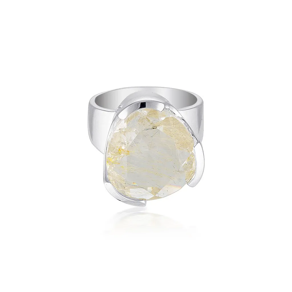 ORIGINAL TRI CUT GEMSTONE RING - RUTILATED QUARTZ