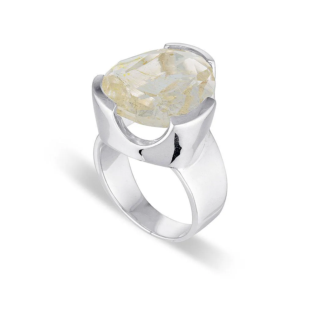 ORIGINAL TRI CUT GEMSTONE RING - RUTILATED QUARTZ