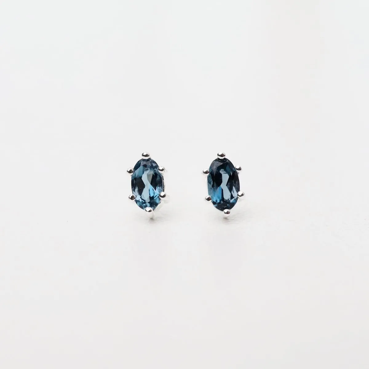 Oval Claw-set London Blue Topaz Stud Earrings