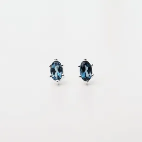 Oval Claw-set London Blue Topaz Stud Earrings