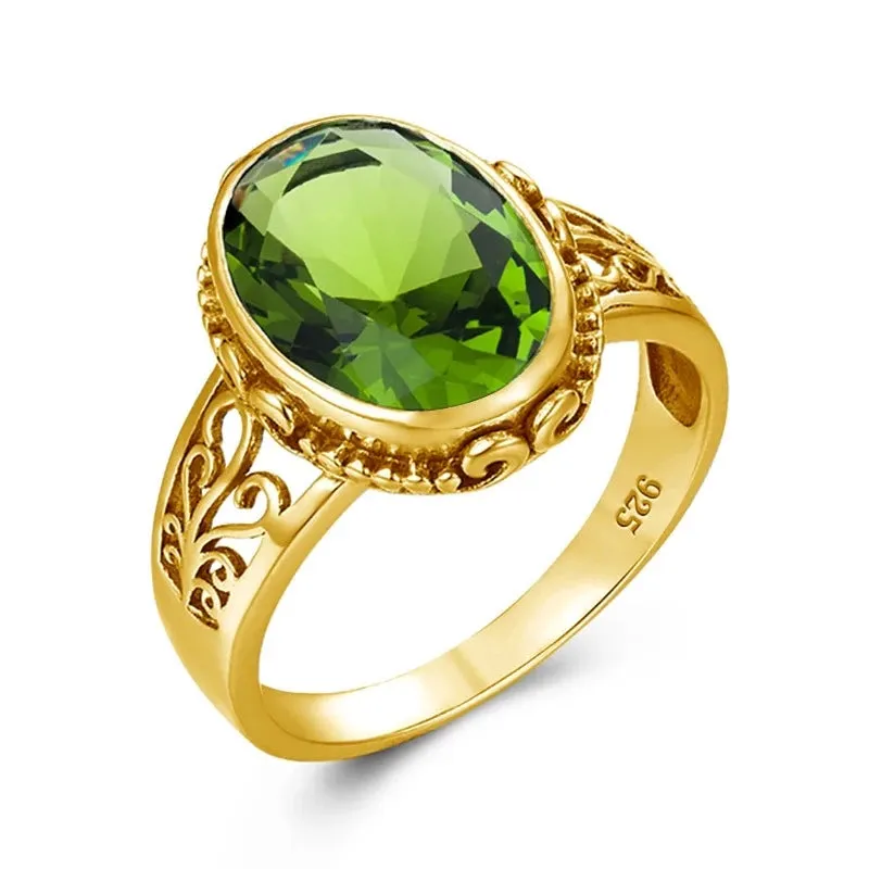Oval Cut Citrine Art Deco Ring Yellow Gold For Women Jewelry Wedding