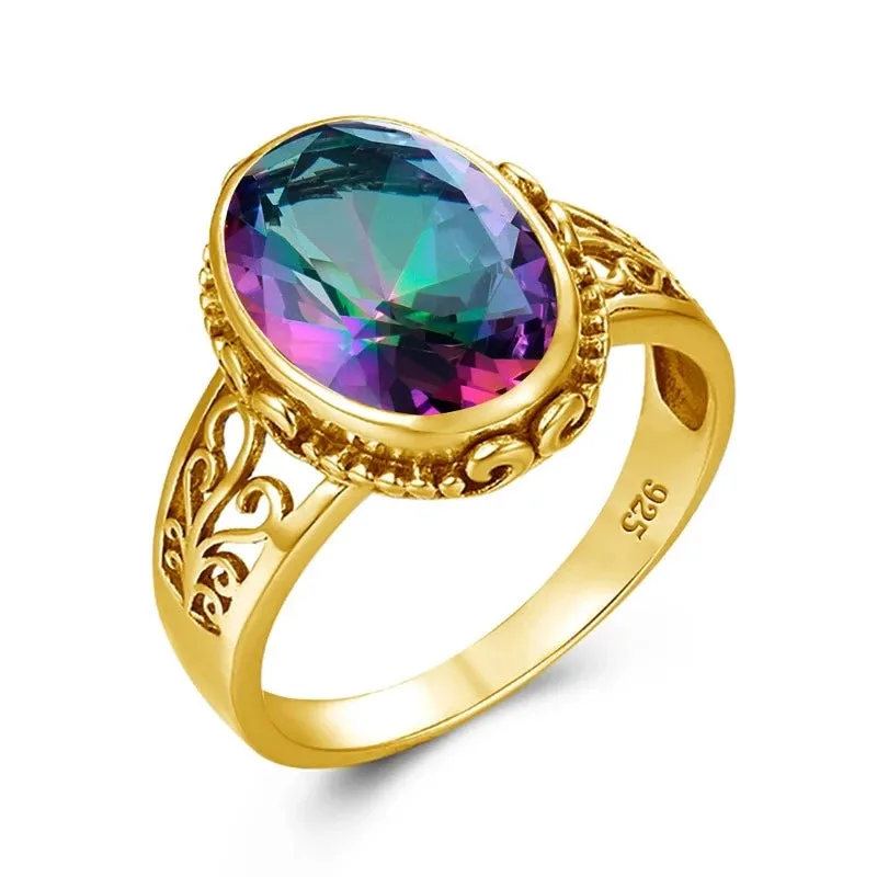 Oval Cut Citrine Art Deco Ring Yellow Gold For Women Jewelry Wedding