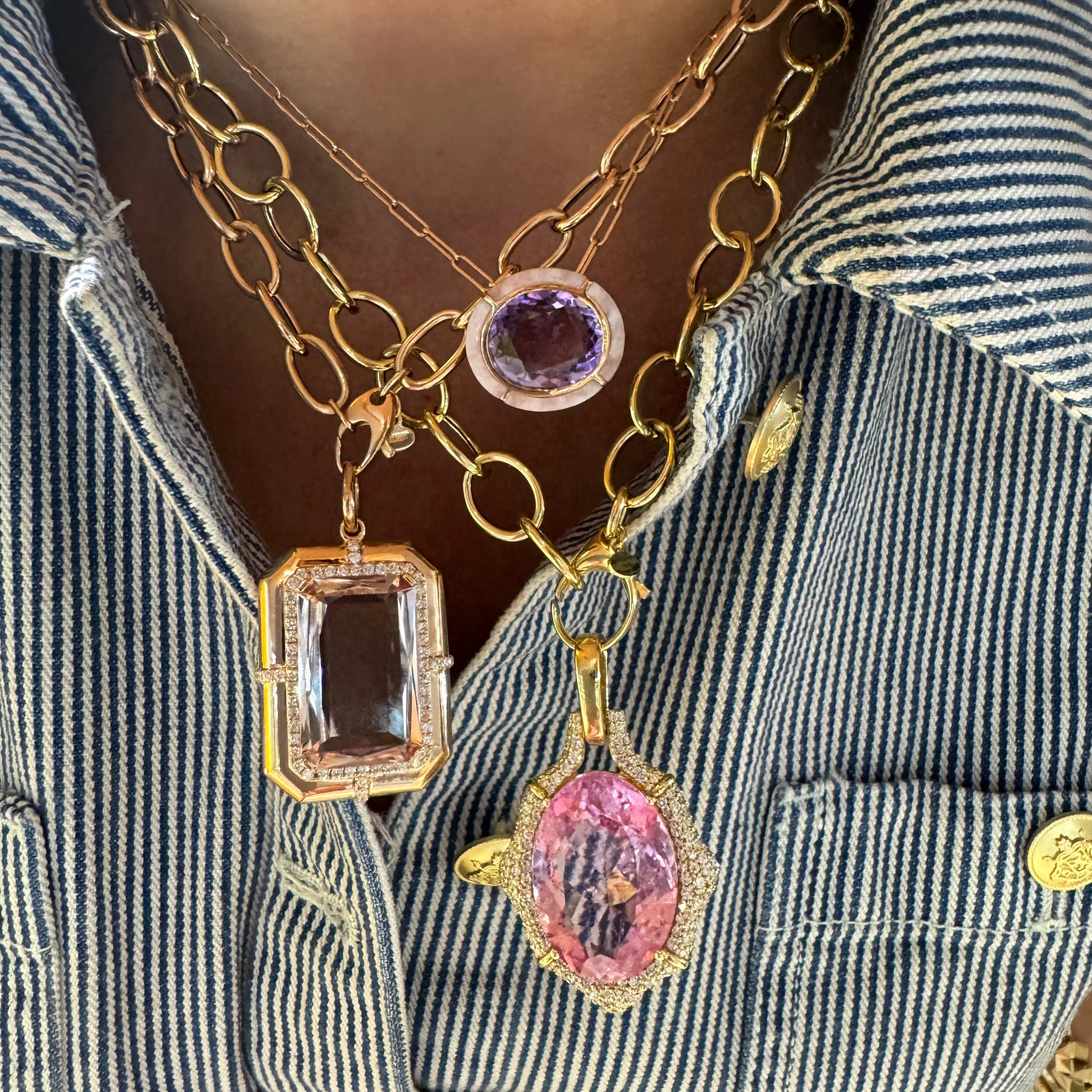 Oval Morganite & Diamond Pendant Chain Necklace