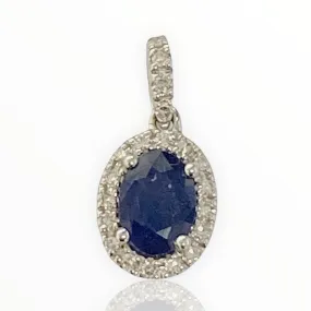 Oval Sapphire and Diamond Halo Pendant