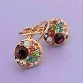 Party Confetti Austrian Crystal Yellow Gold Plated Leverback Earrings