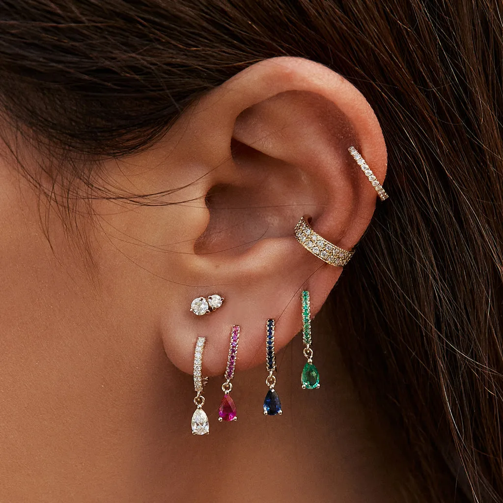 PAVE PINK SAPPHIRE   PINK SAPPHIRE TEARDROP MINI HOOP