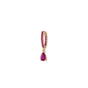 PAVE PINK SAPPHIRE   PINK SAPPHIRE TEARDROP MINI HOOP