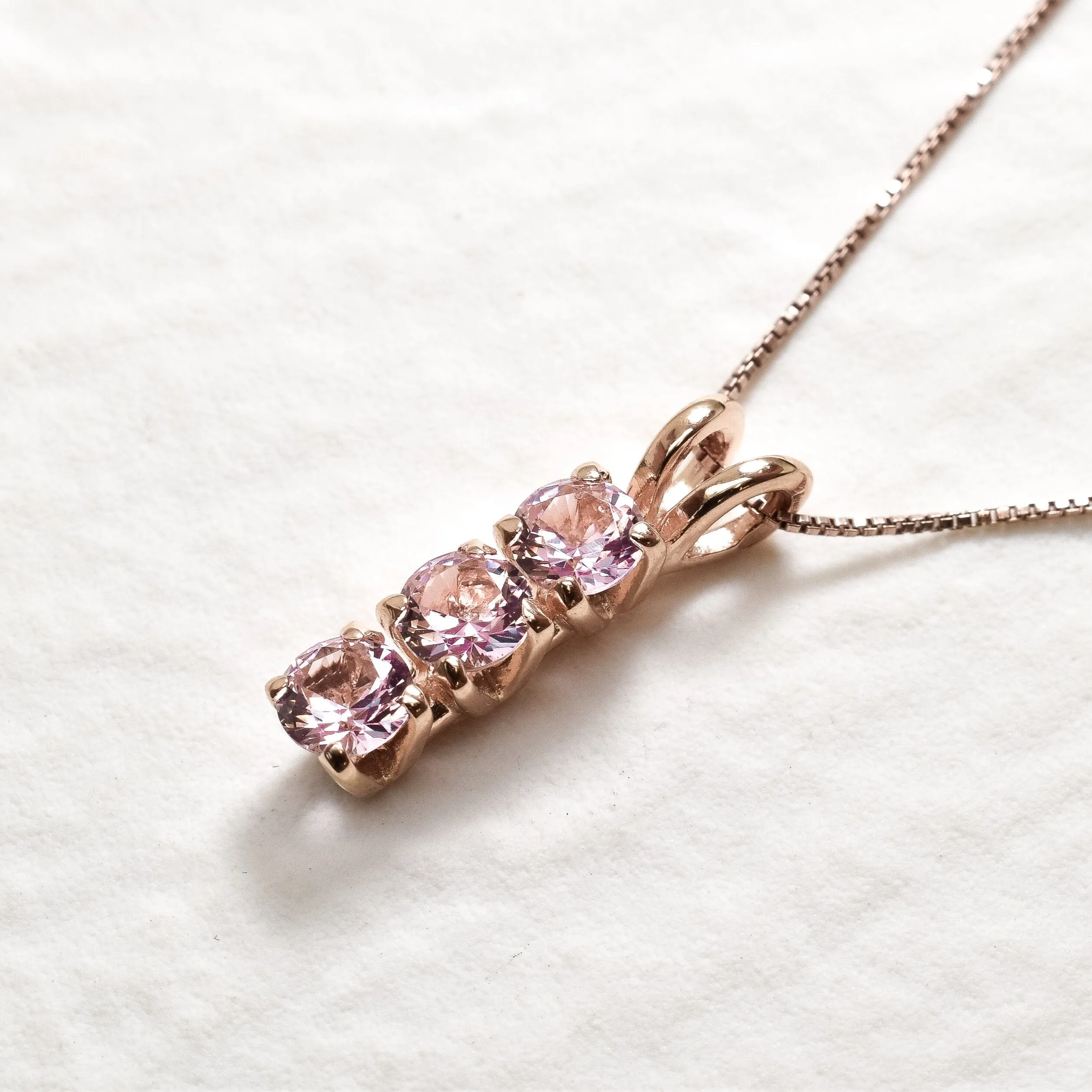 Pink Morganite Pendant - Rose Gold Necklace - Pink Trilogy Necklace