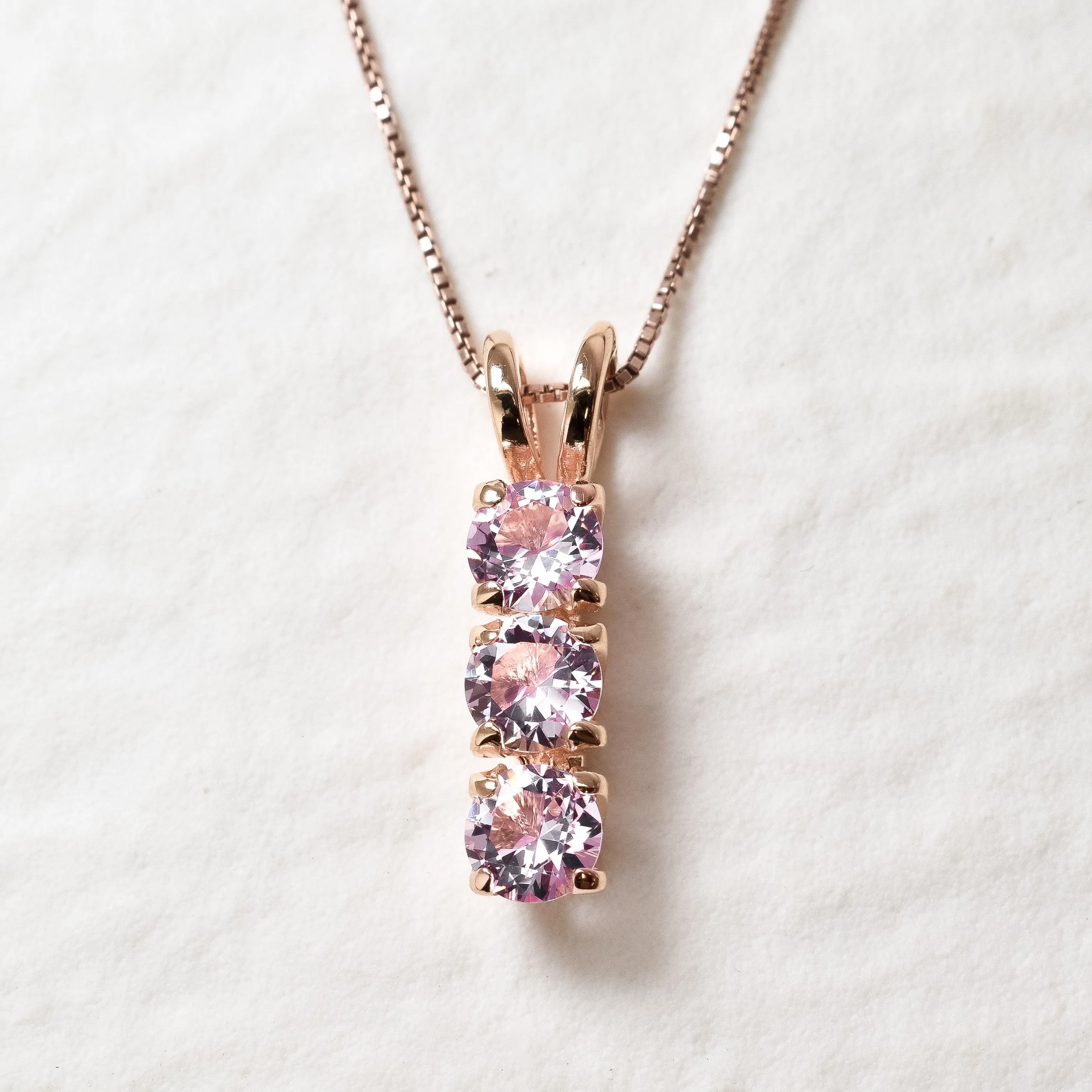 Pink Morganite Pendant - Rose Gold Necklace - Pink Trilogy Necklace