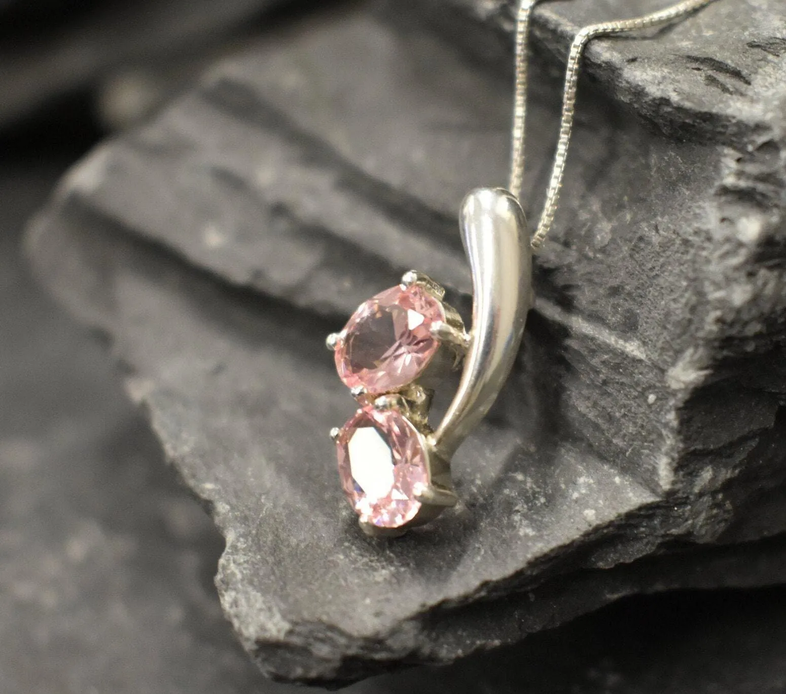 Pink Morganite Pendant - Two Stone Necklace - Pink Diamond Necklace