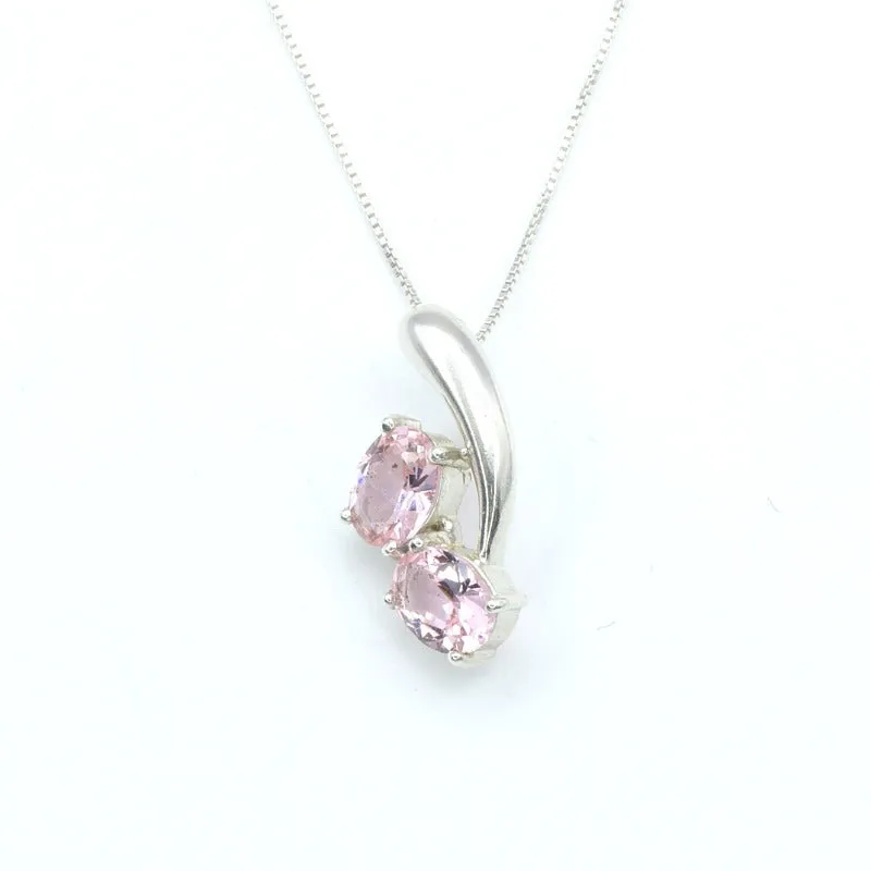 Pink Morganite Pendant - Two Stone Necklace - Pink Diamond Necklace