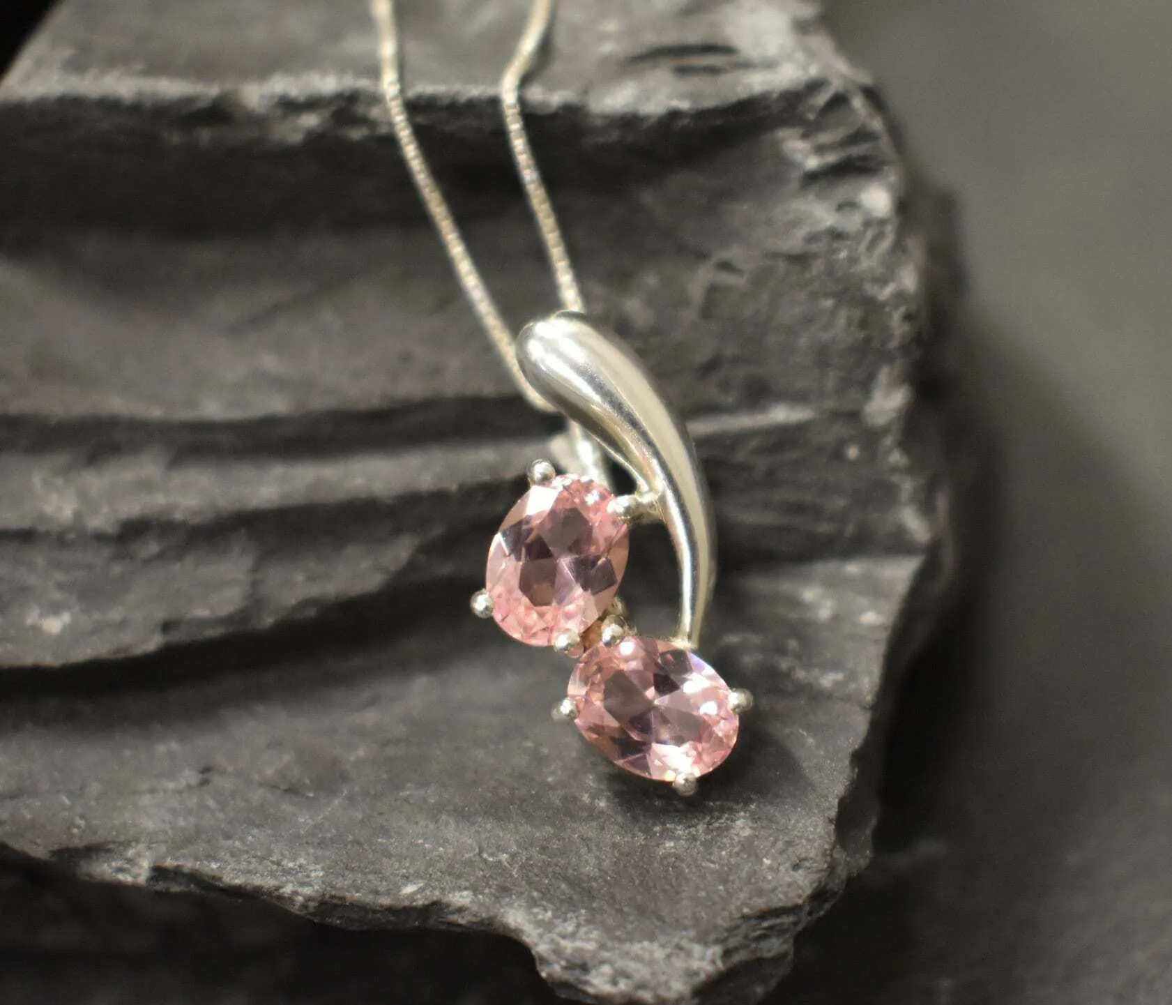 Pink Morganite Pendant - Two Stone Necklace - Pink Diamond Necklace
