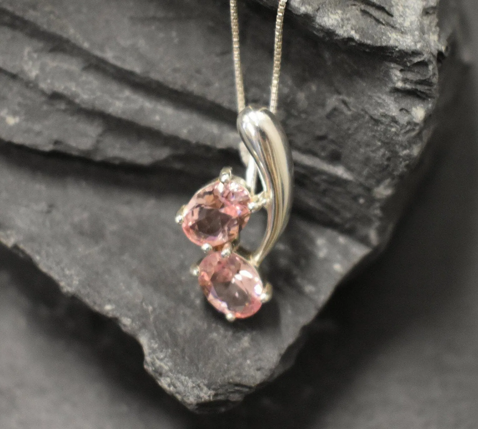 Pink Morganite Pendant - Two Stone Necklace - Pink Diamond Necklace