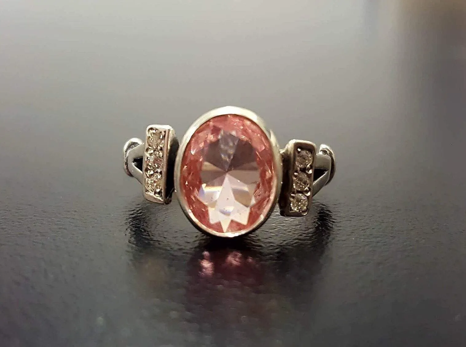 Pink Morganite Ring - Oval Vintage Ring - Pink Diamond Ring