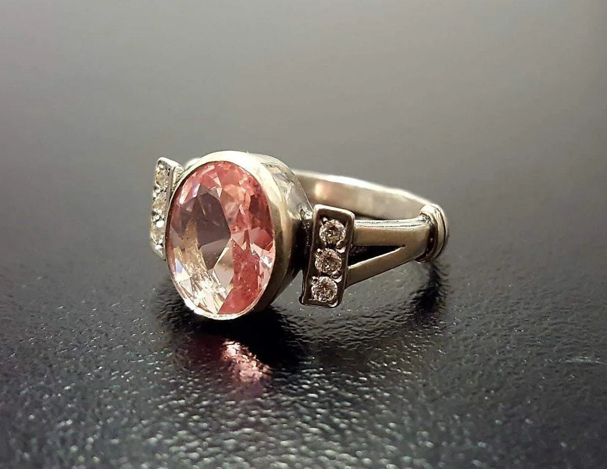 Pink Morganite Ring - Oval Vintage Ring - Pink Diamond Ring