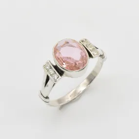 Pink Morganite Ring - Oval Vintage Ring - Pink Diamond Ring