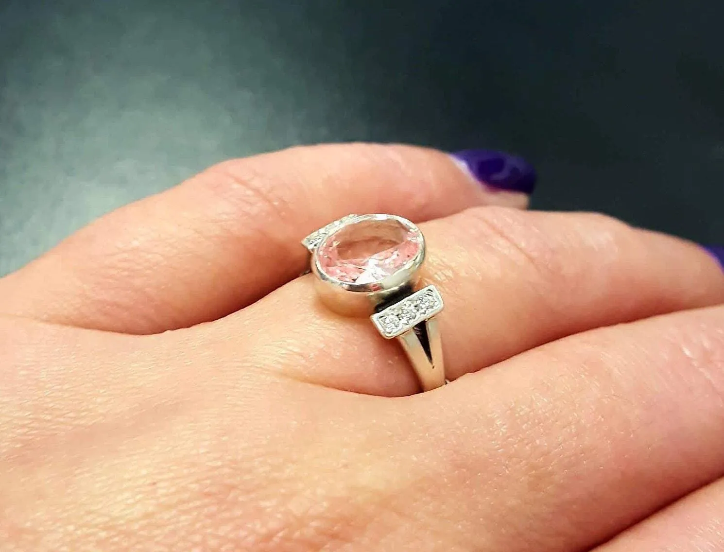 Pink Morganite Ring - Oval Vintage Ring - Pink Diamond Ring