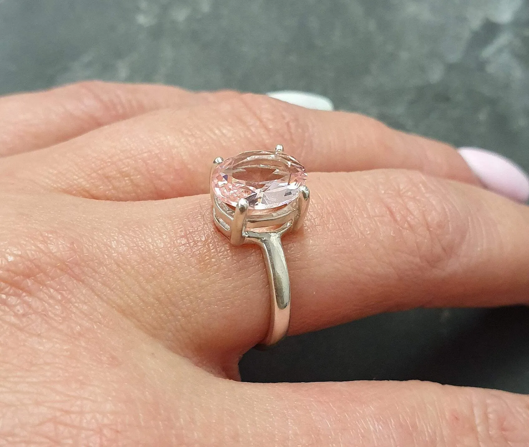 Pink Morganite Ring - Pink Solitaire Ring - Dainty Vintage Ring