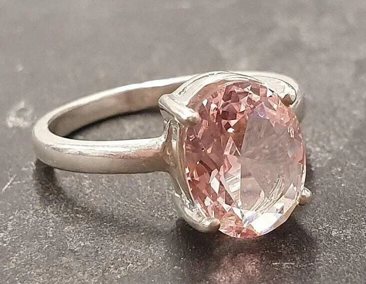 Pink Morganite Ring - Pink Solitaire Ring - Dainty Vintage Ring