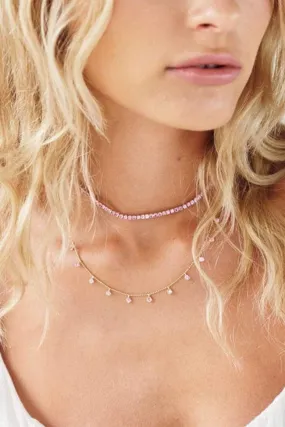 Pink Sapphire Drop Station Necklace