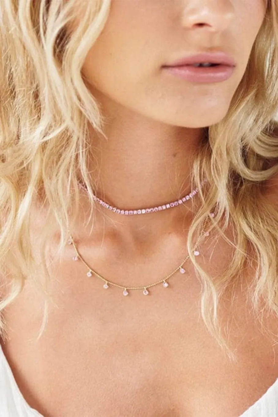 Pink Sapphire Drop Station Necklace