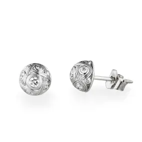 Platinum Half Dome Diamond Stud Earrings - E-40P
