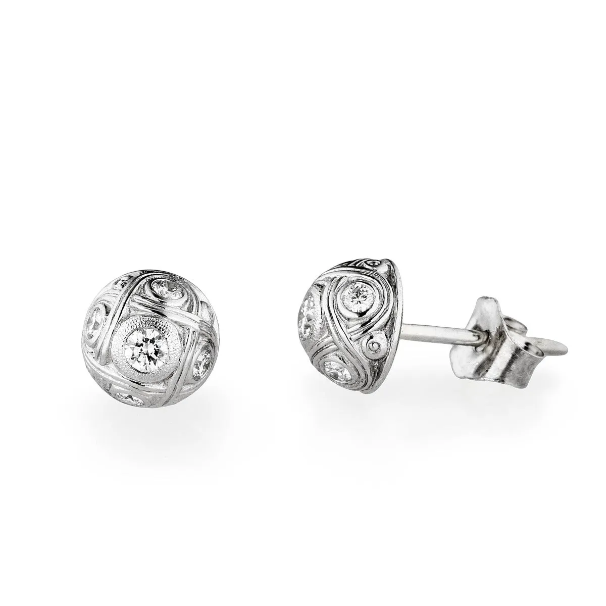 Platinum Half Dome Diamond Stud Earrings - E-40P