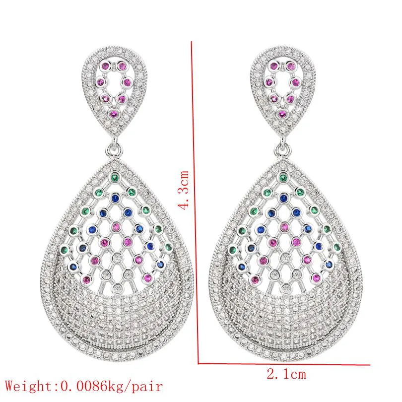 Platinum plated earrings with small white and colored round zirconia