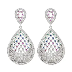 Platinum plated earrings with small white and colored round zirconia
