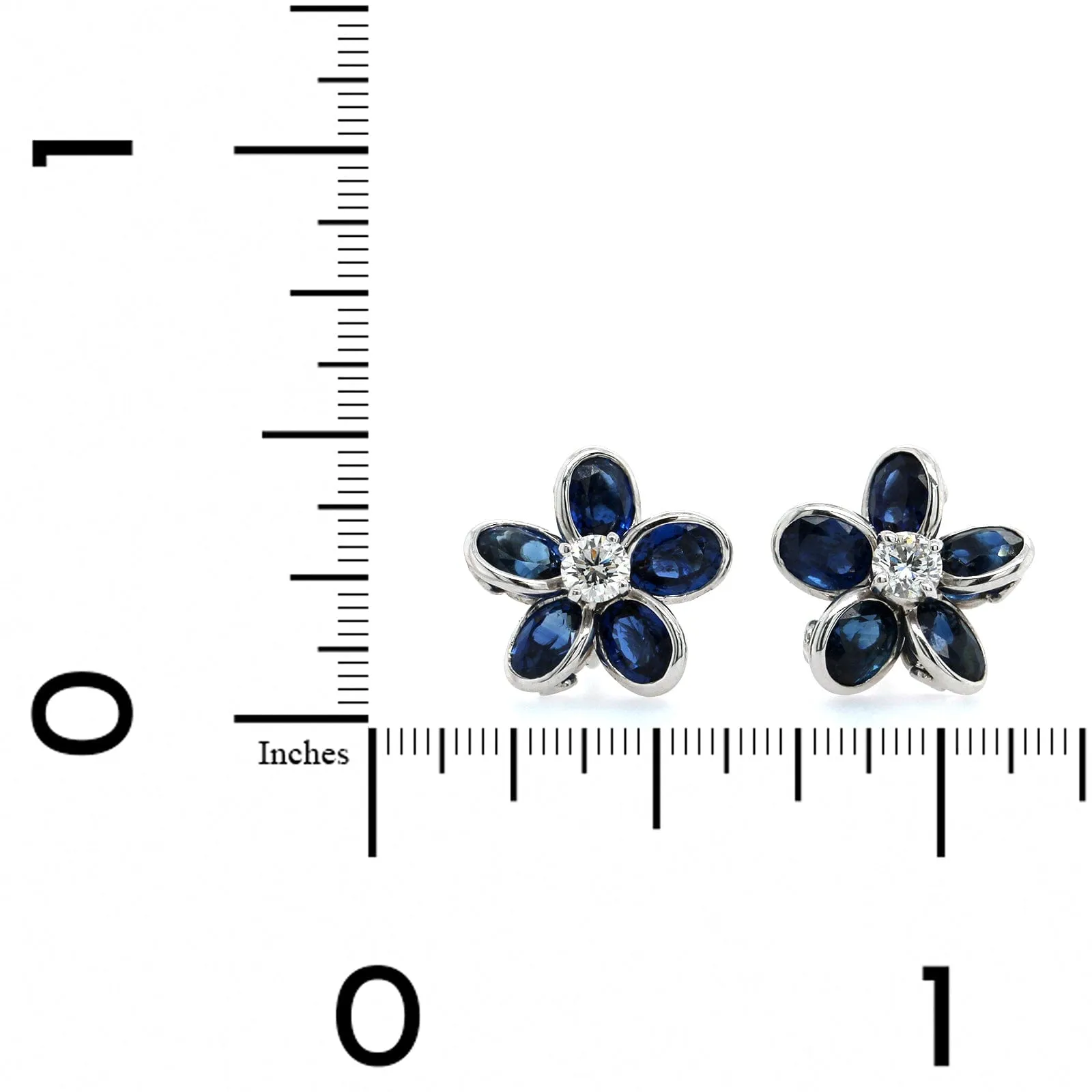 Platinum Sapphire and Diamond Flower Stud Earrings