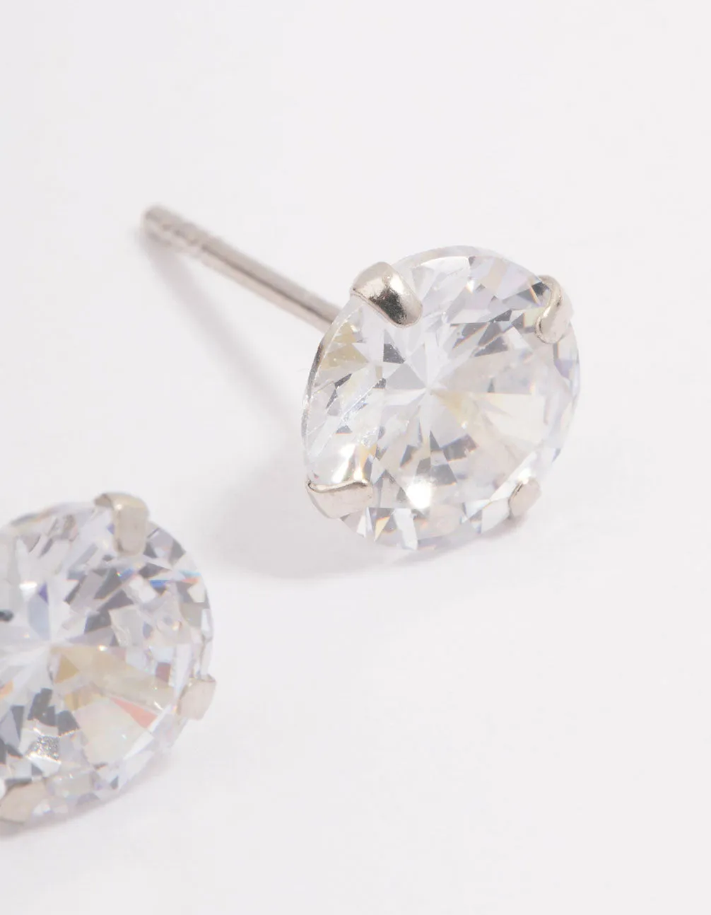 Platinum Sterling Silver Four Claw Cubic Zirconia Stud Earrings