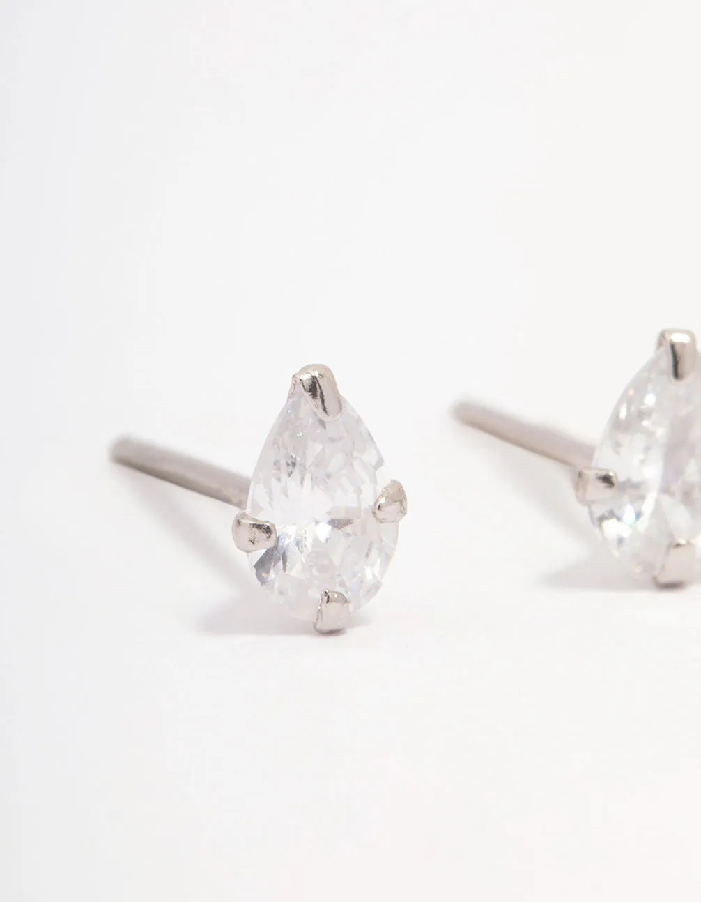 Platinum Sterling Silver Pear Cubic Zirconia Stud Earrings