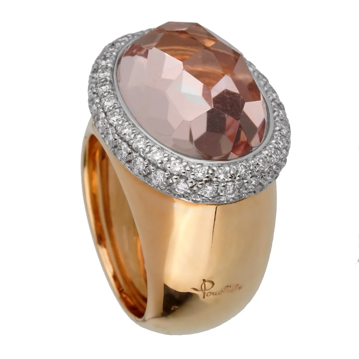 Pomellato 12.5 Carat Morganite Diamond Rose Cocktail Ring Sz 6.5