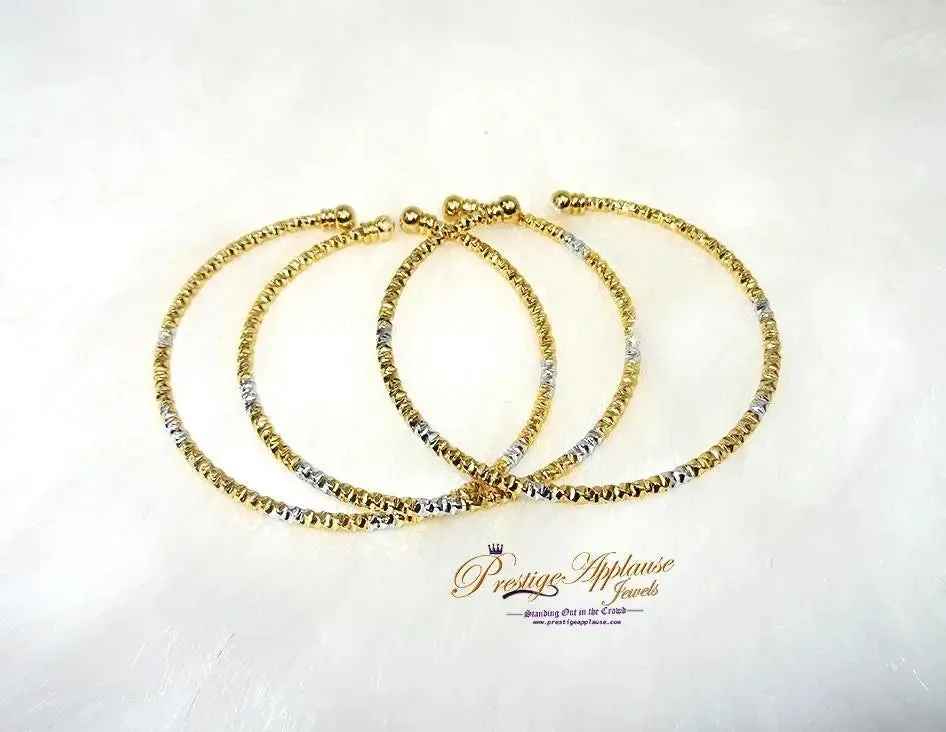 Prestige Applause 3 pcs Gold Plated Cuff Bangles Bracelet, Cuff Bracelet, Open Bangle, Two Tone Colour Bangle, Wedding Bride Jewellery