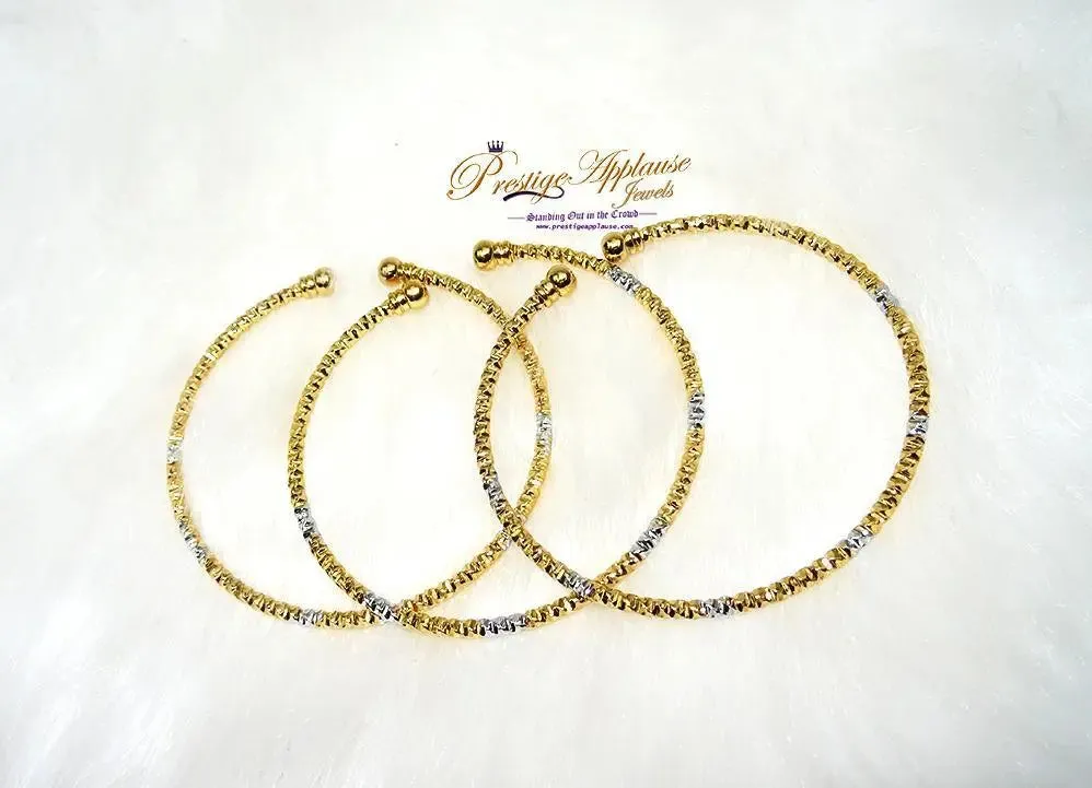 Prestige Applause 3 pcs Gold Plated Cuff Bangles Bracelet, Cuff Bracelet, Open Bangle, Two Tone Colour Bangle, Wedding Bride Jewellery