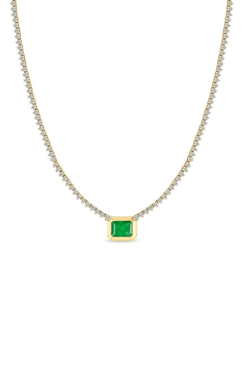 Prong Diamond Emerald Pendant Tennis Necklace