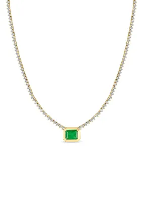 Prong Diamond Emerald Pendant Tennis Necklace