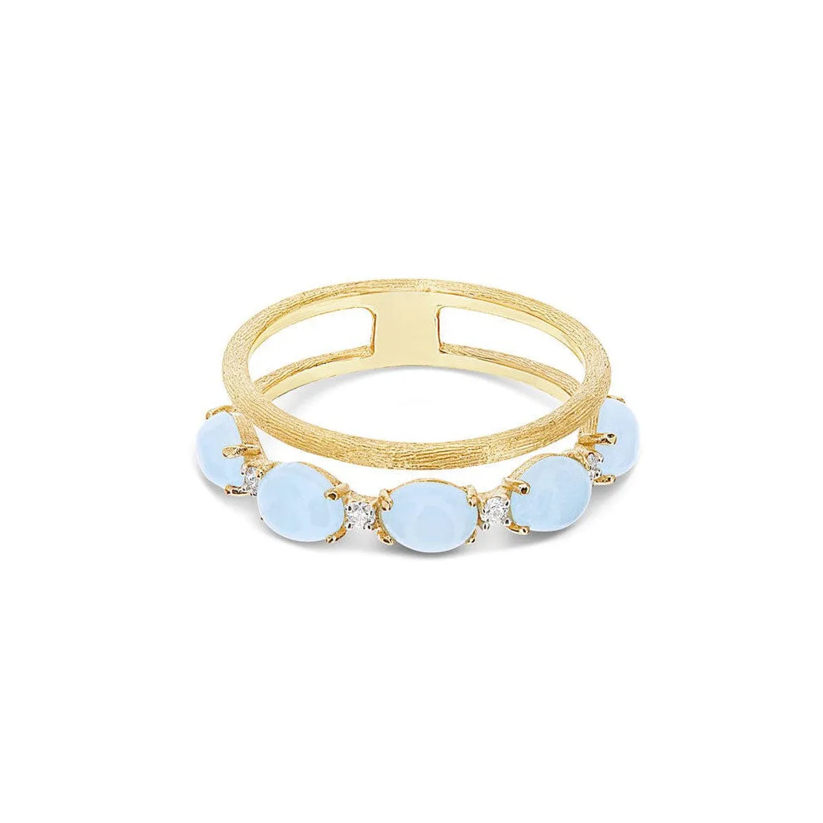 "AZURE" Gold, Diamonds & Aquamarine Double-Band Ring - AS3-597
