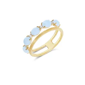 "AZURE" Gold, Diamonds & Aquamarine Double-Band Ring - AS3-597