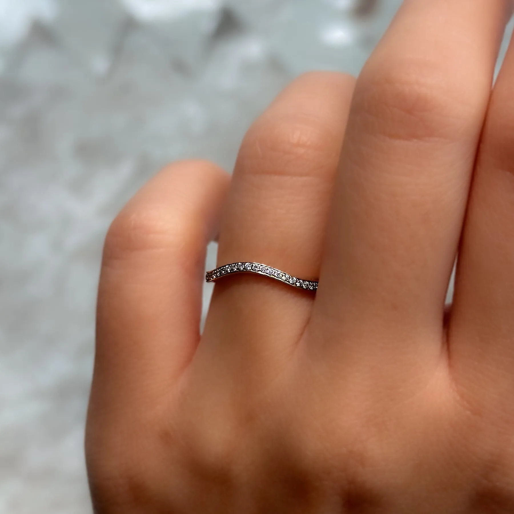 Rose Gold Curved Pave Diamond Band