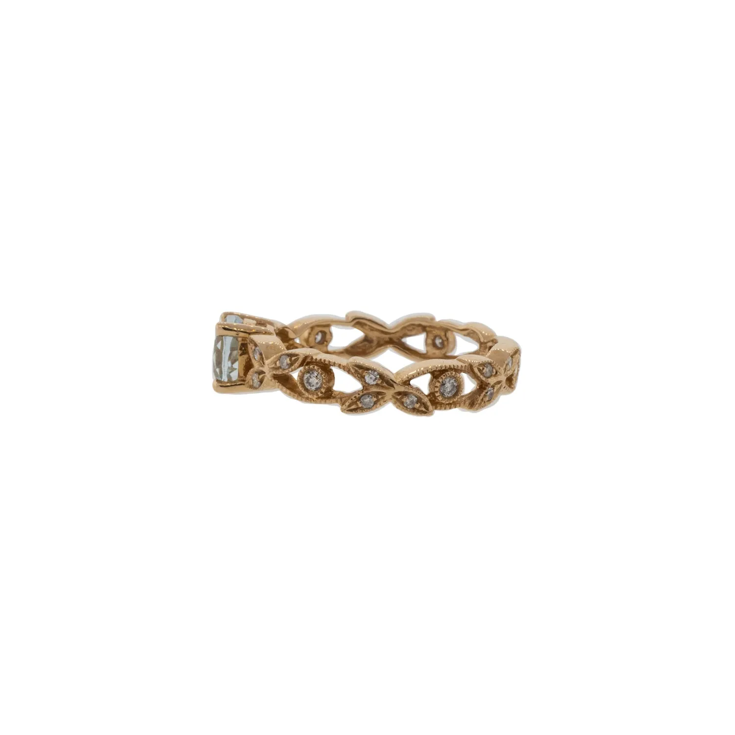 Rose Gold Natural Aquamarine and Moissanite Twisted Shank Ring