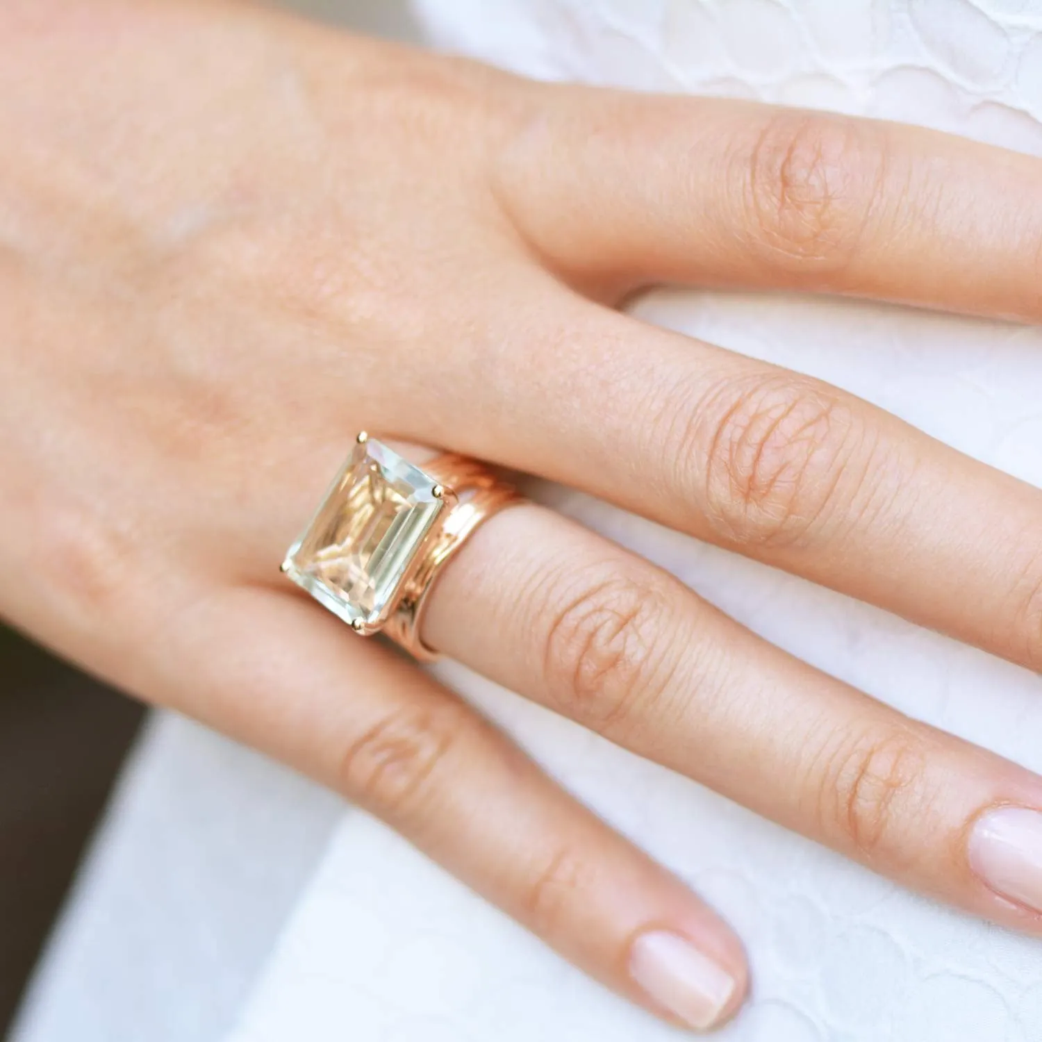 Rose Gold Ring Green Amethyst Pietra