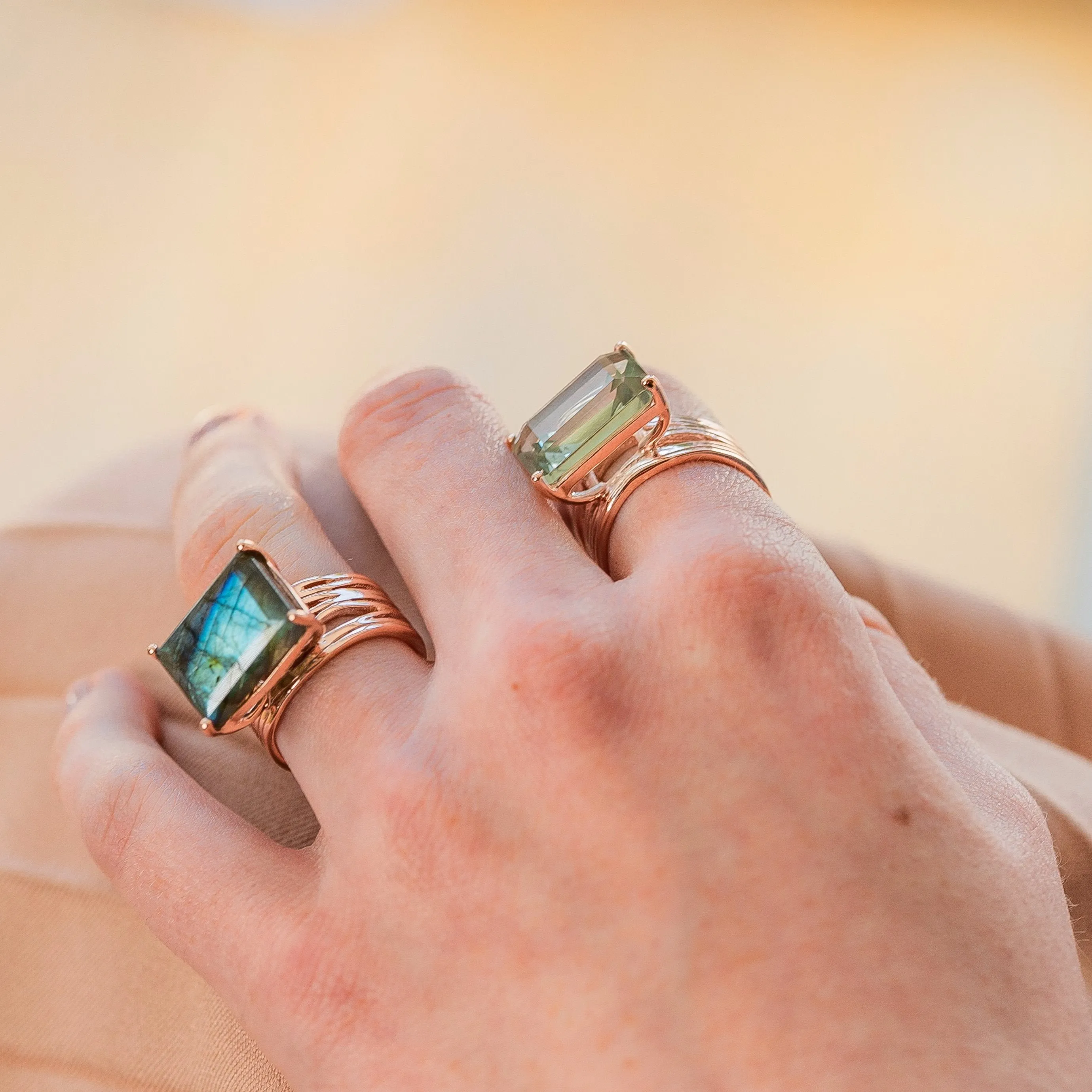 Rose Gold Ring Green Amethyst Pietra