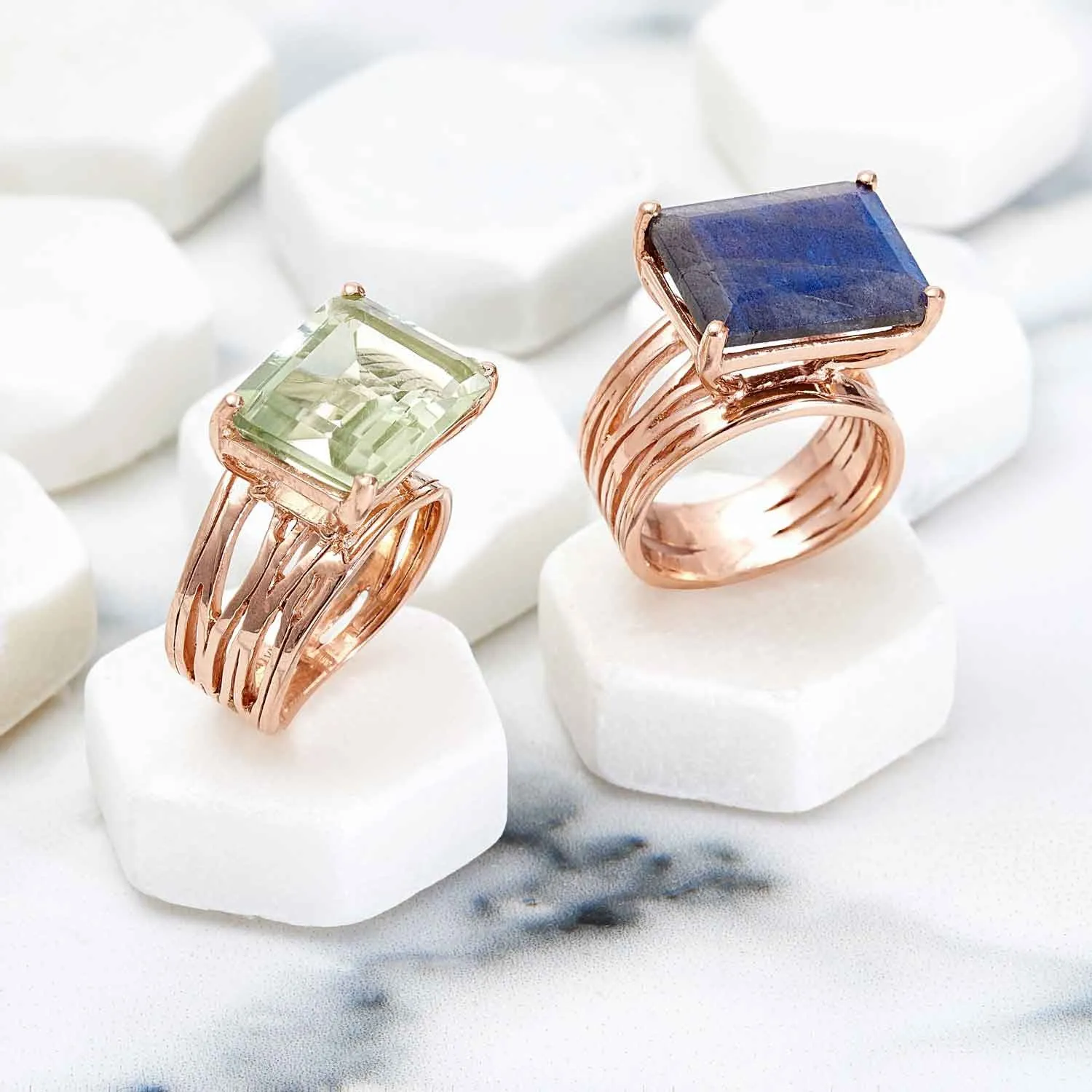 Rose Gold Ring Green Amethyst Pietra