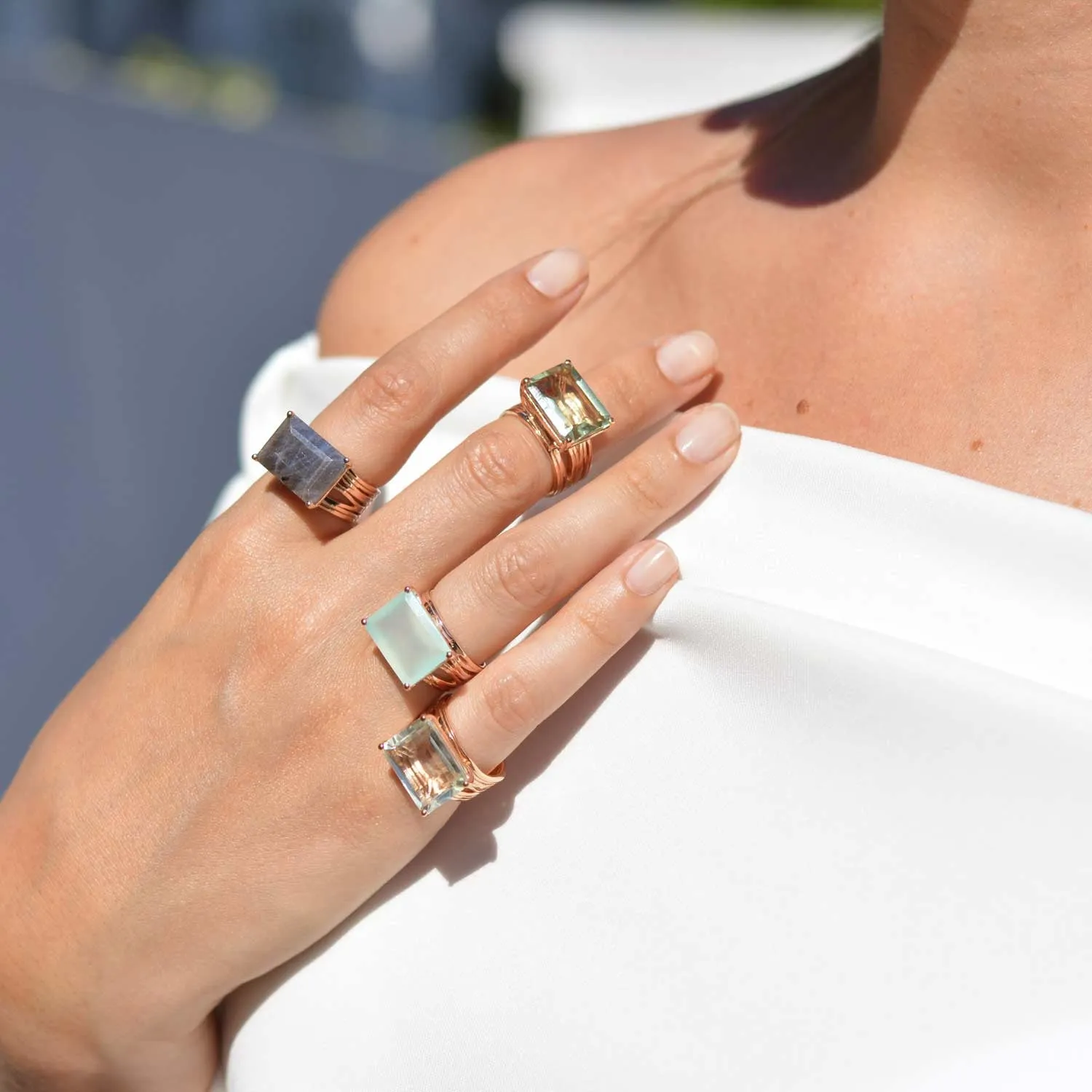 Rose Gold Ring Green Amethyst Pietra