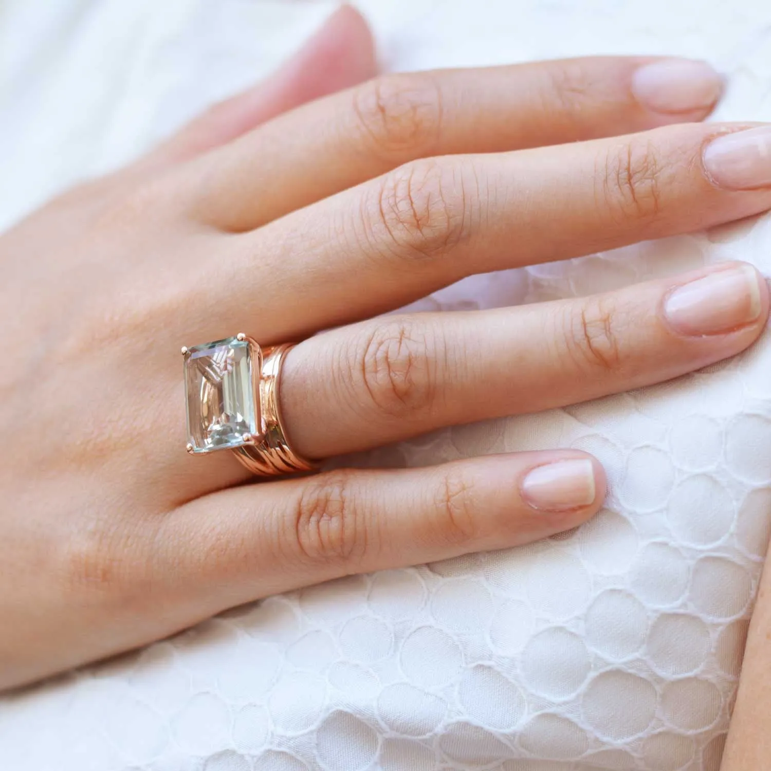 Rose Gold Ring Green Amethyst Pietra