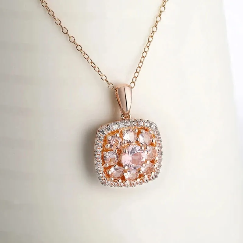 Round-cut Morganite Halo Rose Gold Necklace